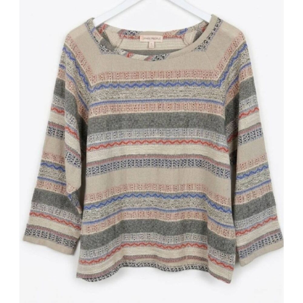 Paul & Joe sister women large cotton tan boxy top boat neck spring summer shirt